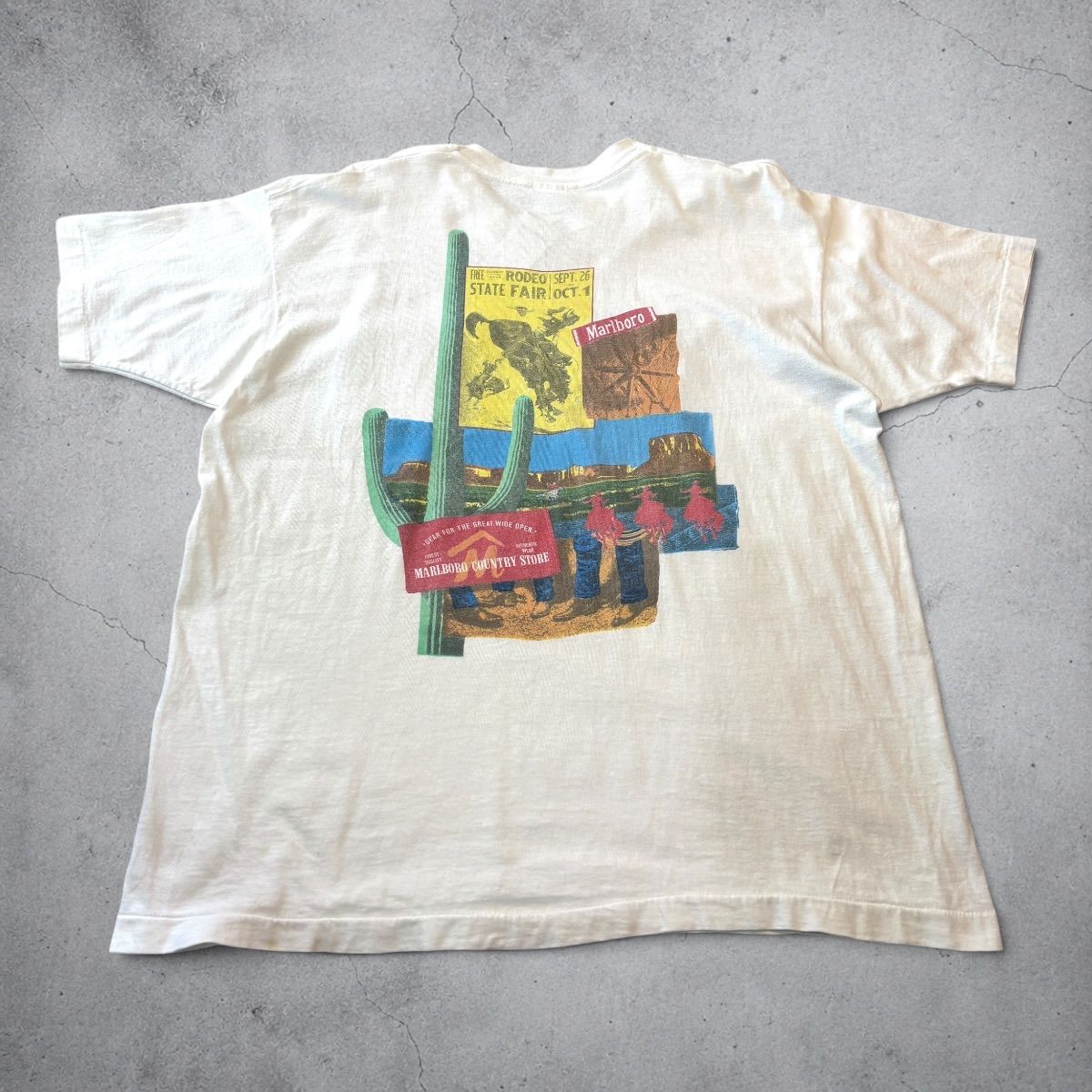 USA製 90s Marlboro Pocket S/S Tee XL White マルボロ タバコ 銘柄 企業T ポケT 半袖 カウボーイ サボテン 白 古着