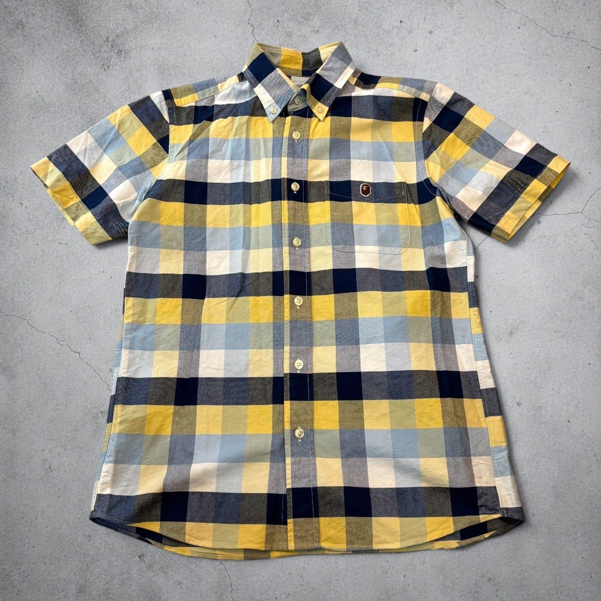 A Bathing Ape Check Button-Down S/S Shirt M 黄 青 紺 ベイシングエイプ チェック柄 ボタンダウン 半袖シャツ ベイプ 裏原 古着 7,425円