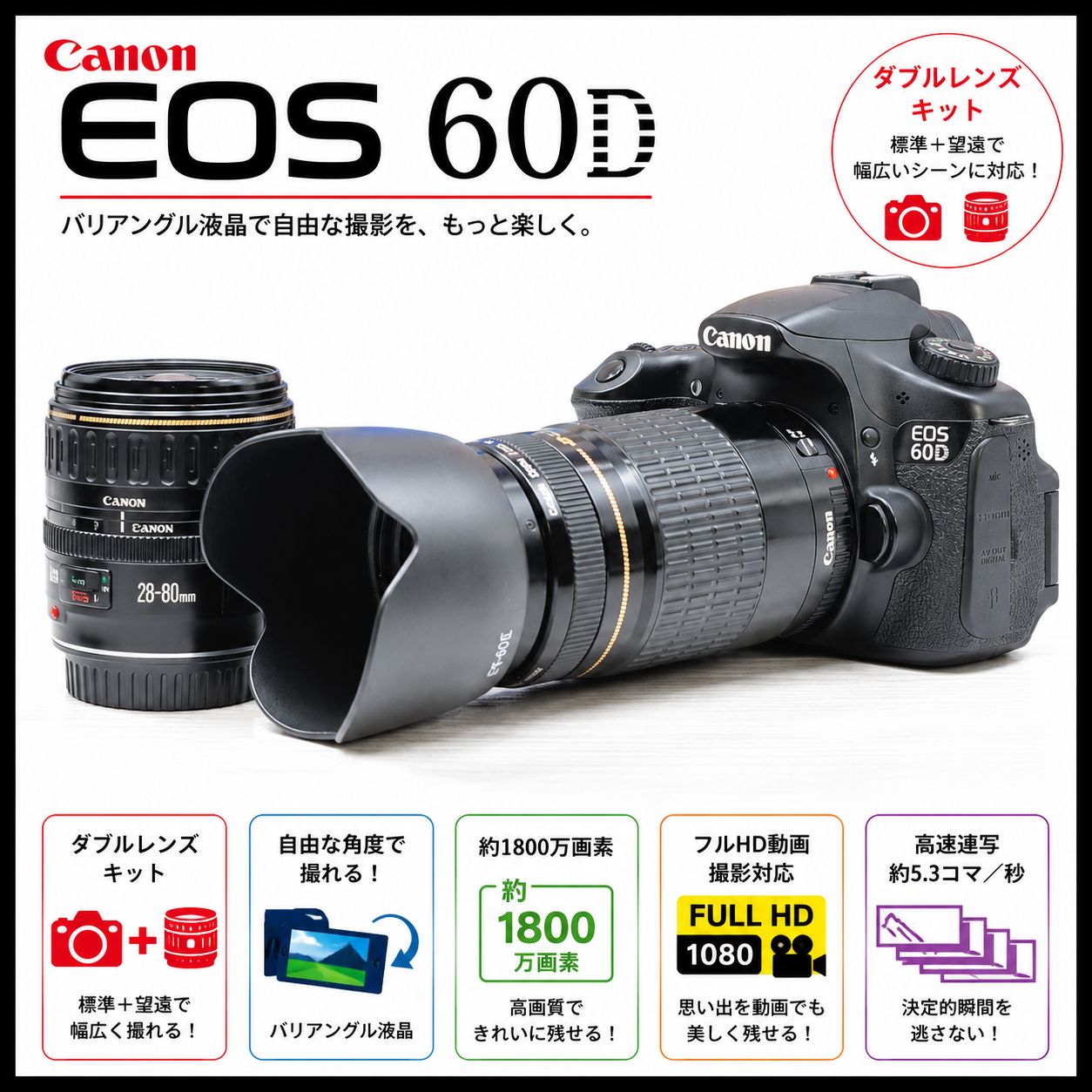 望遠デビュー！ Canon EOS 60D ダブルレンズ スマホ転送 初心者最適