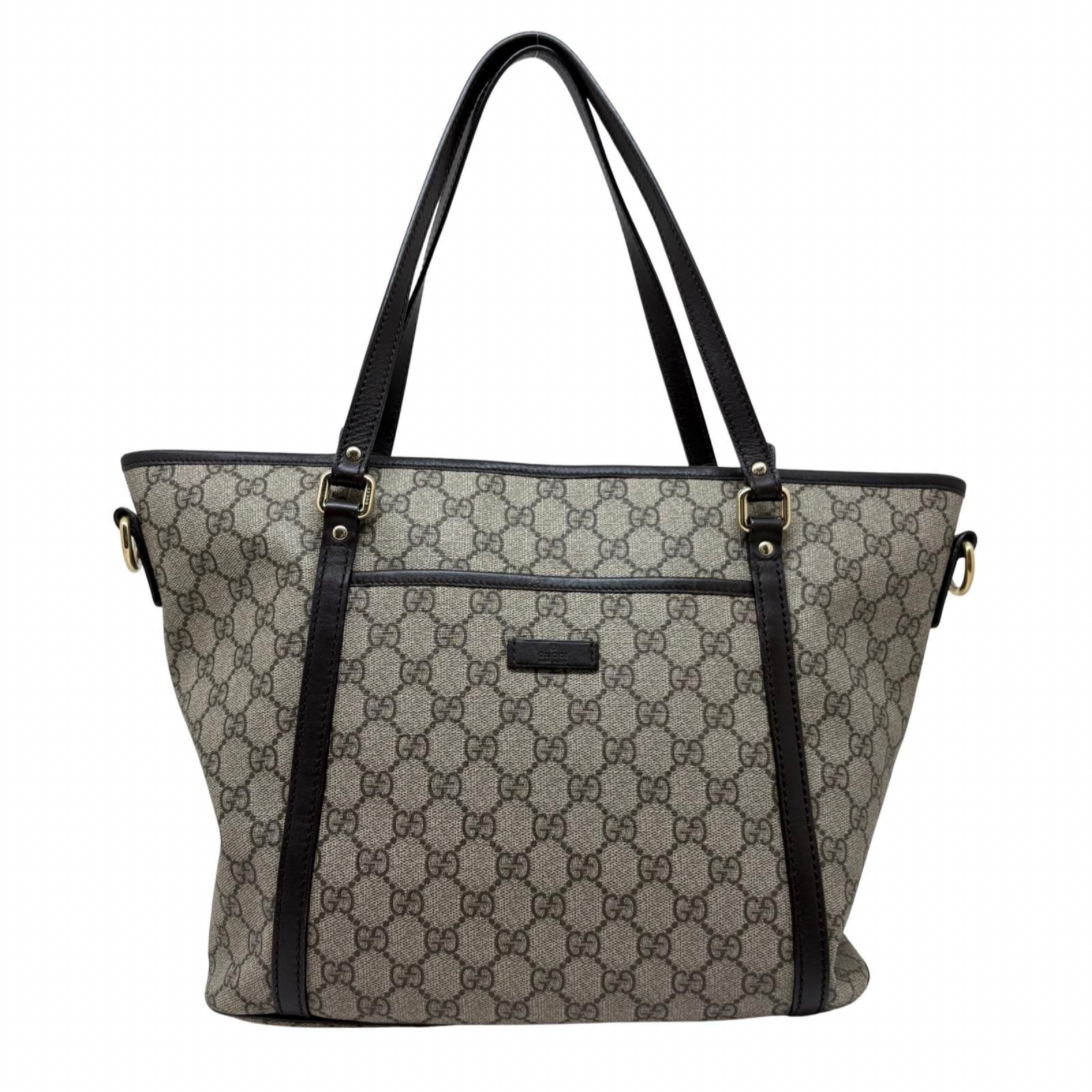 GUCCI グッチ GGスプリーム トートバッグ 388929 コーティングキャンバス/レザー ベージュ/ダークブラウン レディース 2148104172129 【中古】200