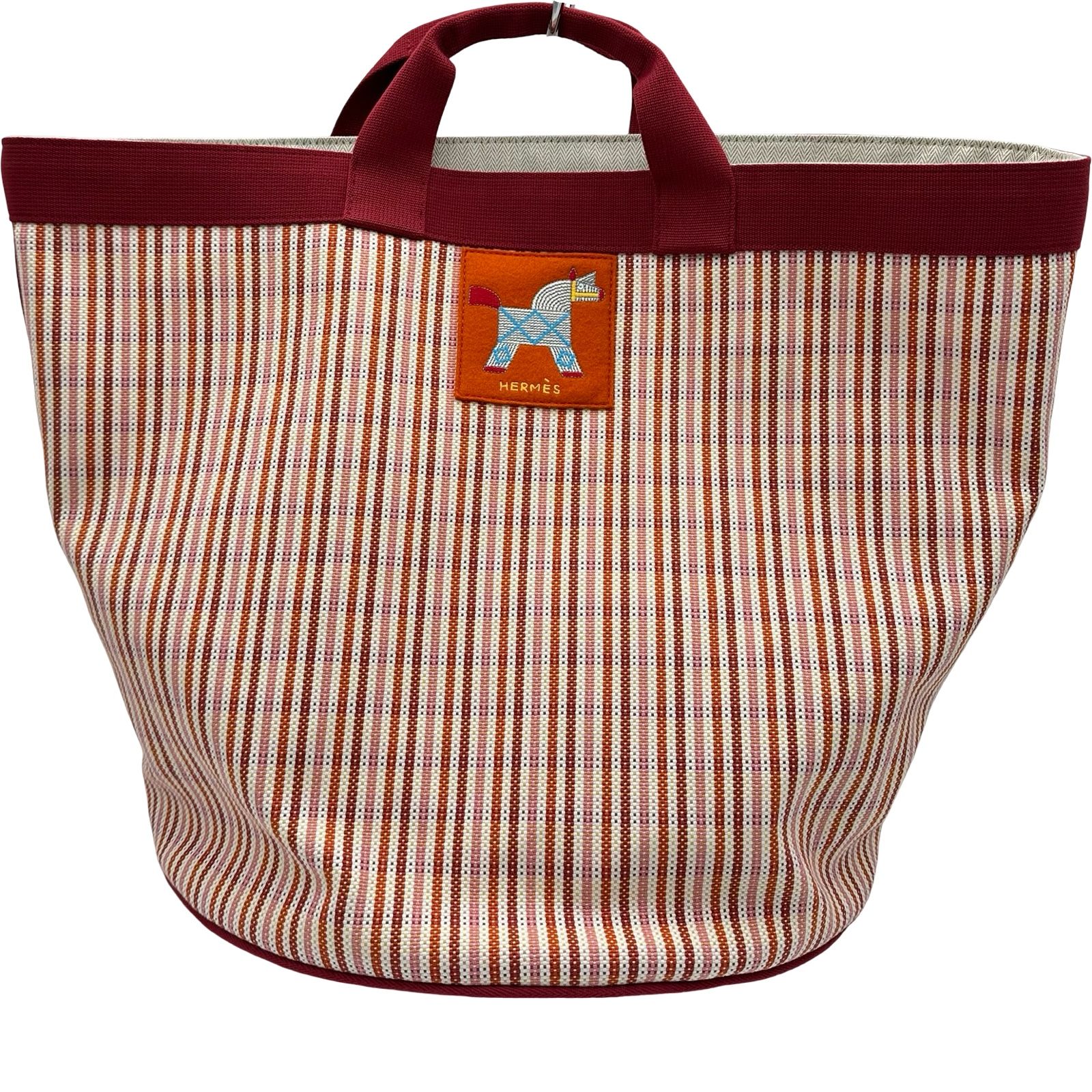 エルメス HERMES バスケットGM レッド アニモーナッテファクティス/トワル レディース トートバッグ