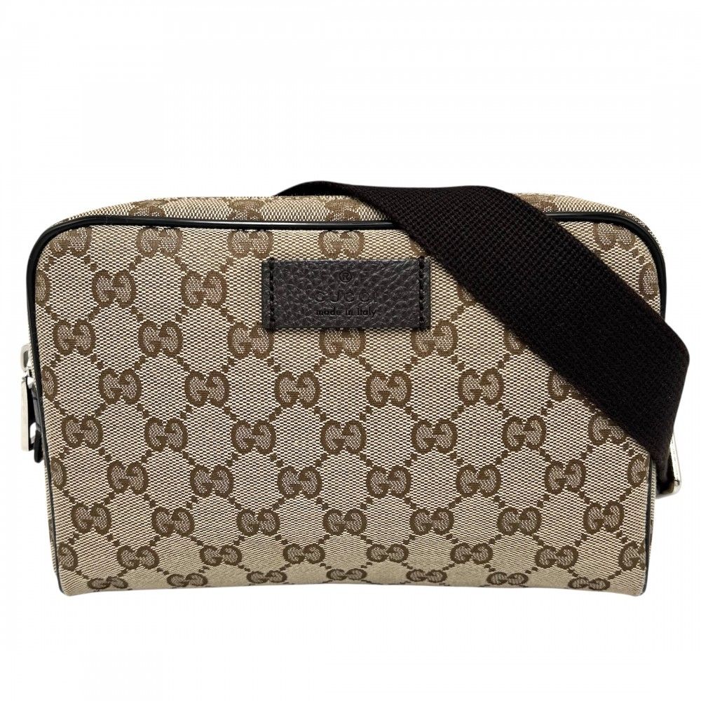 【お買い得】 グッチ ウエストバッグ メンズ ウエストポーチ ボディバッグ 鞄 かばん GUCCI 449174 GGキャンバス レザー ブラウン 茶 シルバー金具【中古品】