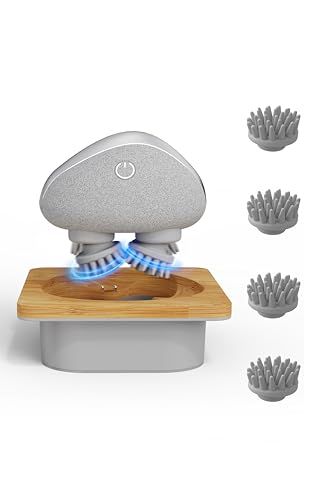 breo 電動頭皮ブラシ ヘッドスパ 頭皮ケア 3Dムーブ 竹製充電スタンド IPX7防水 乾湿両用 軽量 全身使用可 コードレス 充電式 持ち運び便利 男女兼用 誕生日 人気ギフト scalp mini グレーmt e69e0f27