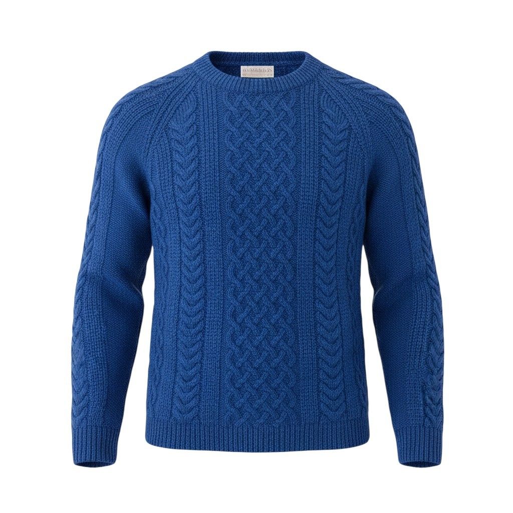 30f22 INVERALLAN インバーランド ケーブルニットトップ セーター サイズ ブルー Pure New Wool HAND KNITTERS LIMITEDt18r