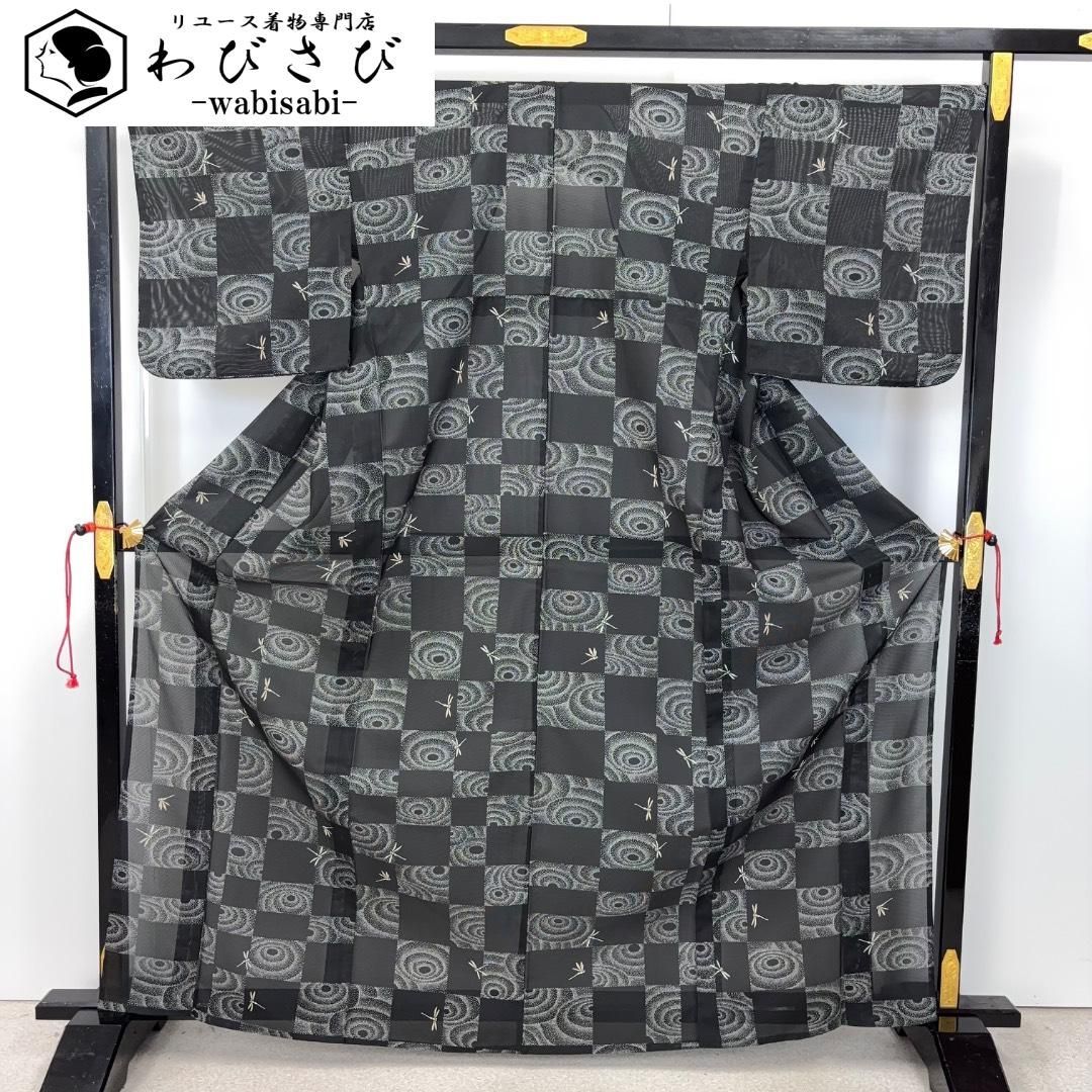 夏着物 小紋 絽 格子柄 蜻蛉 黒色 トールサイズ K-6176 12,936円