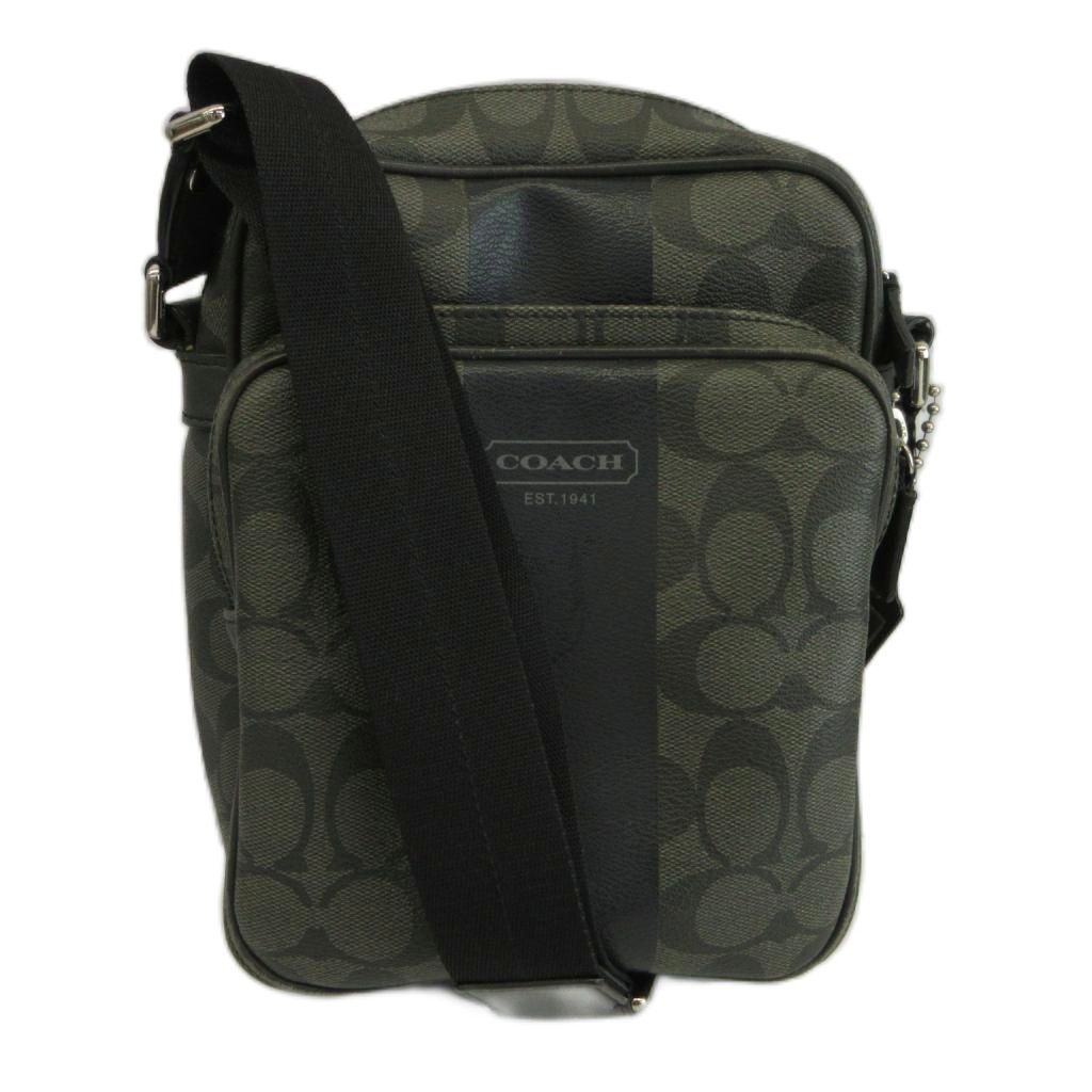 コーチ COACH ヘリテージ ストライプ シグネチャー ショルダーバッグ PVC レザー ロゴ 黒 ブラック F70589 /XZ ■GY18