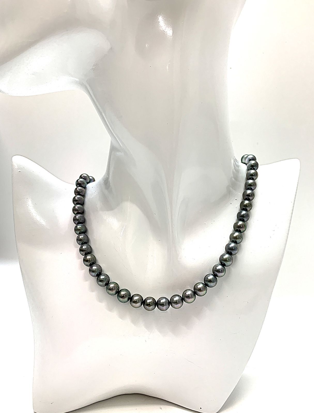 真珠ネックレス 黒系パール 1粒 約7.2mm 全長 約40m シルバー 冠婚葬祭 /結婚式 /お葬式/ お通夜/ 法事/ 弔事