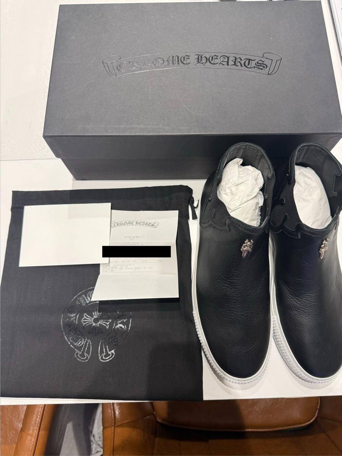 【未使用品】CHROME HEARTS クロムハーツ MID TOP ダガー レザー スニーカー ブラック 40 箱・インヴォイス付
