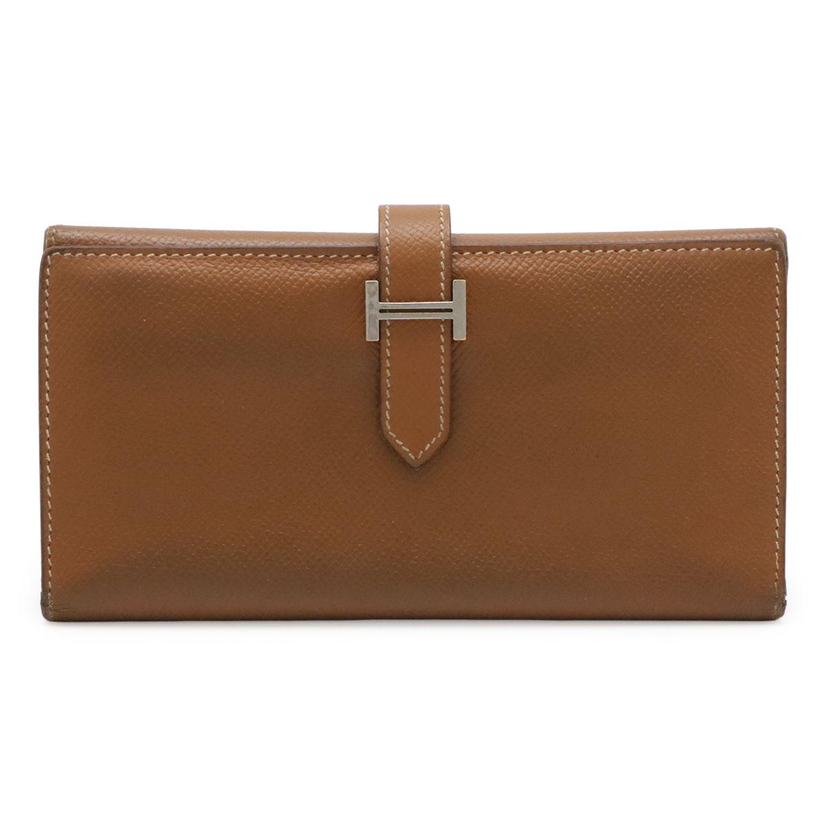HERMES エルメス ベアン 2PLIS デュプリ 3つ折長財布 三つ折り長財布 ヴォーエプソン レザー ゴールド キャメル ブラウン シルバー金具 □J刻印