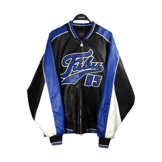 FUBU 05 FAKE LEATHER JACKET BLUE サイズXXL FAM-52306 フブ フェイク レザー ジャケット スタジャン アウター 大名店