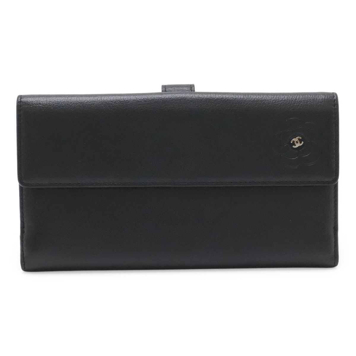 CHANEL シャネル カメリア Wホック ダブルホック 長財布 レザー ブラック 黒 シルバー金具 A46509