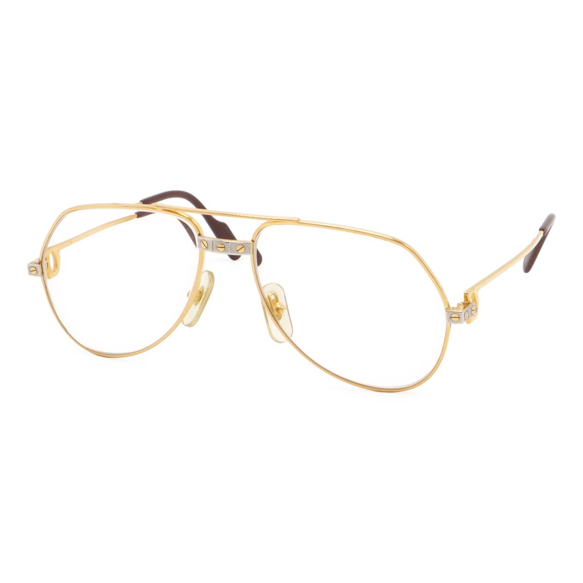 Cartier カルティエ サントス ダブルブリッジ ツーブリッジ ティアドロップ 眼鏡 めがね メガネフレーム 度入り クリア ゴールド金具 42,120円