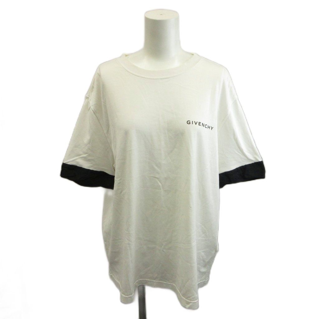 ジバンシィ GIVENCHY Tシャツ 半袖 ロゴ M 白 ホワイト 黒 ブラック クルーネック BW70853013 /SH ■GY19