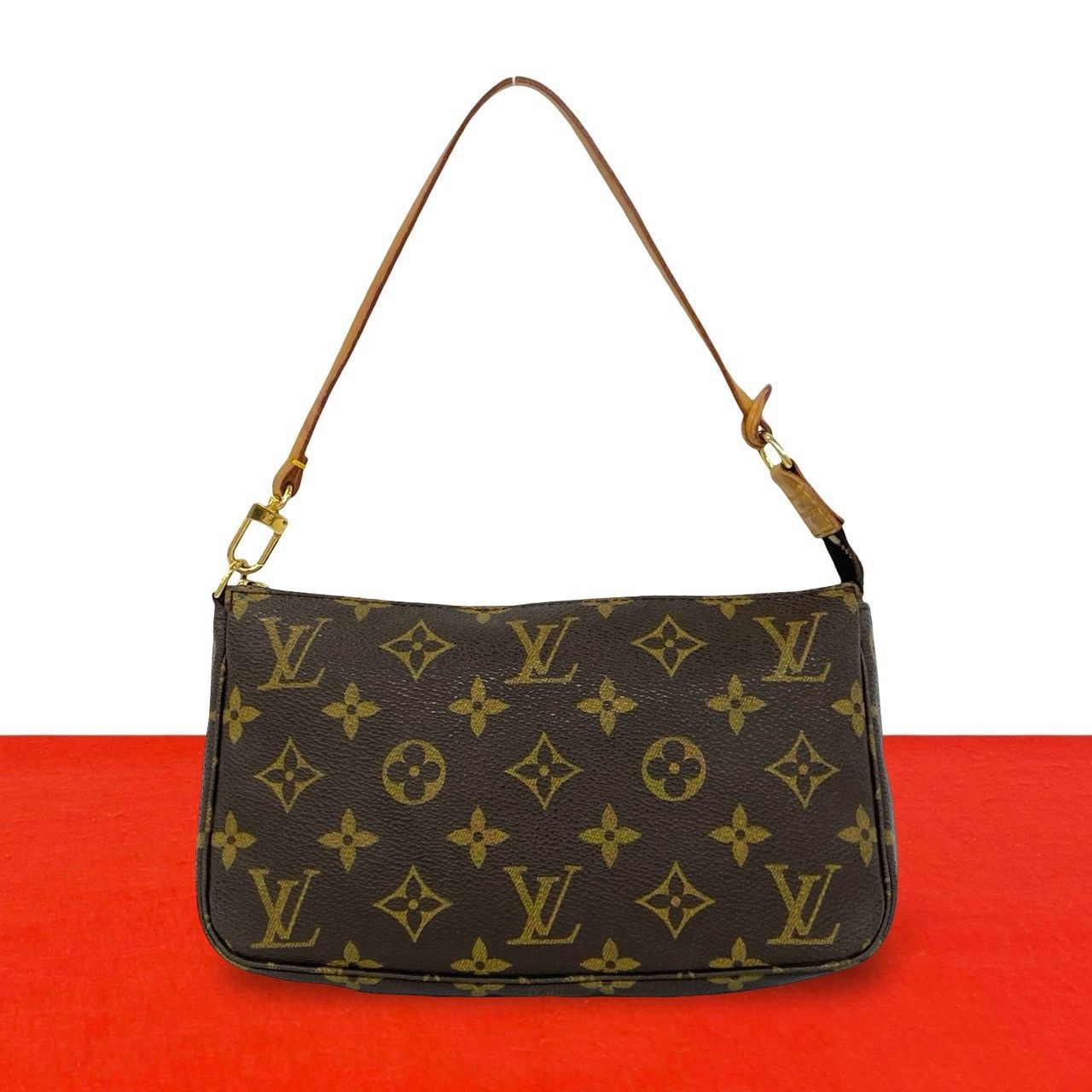 極 美品 LOUIS VUITTON ルイヴィトン ヴィンテージ ポシェット アクセソワール モノグラム レザー 本革 ハンドバッグ ブラウン 70109
