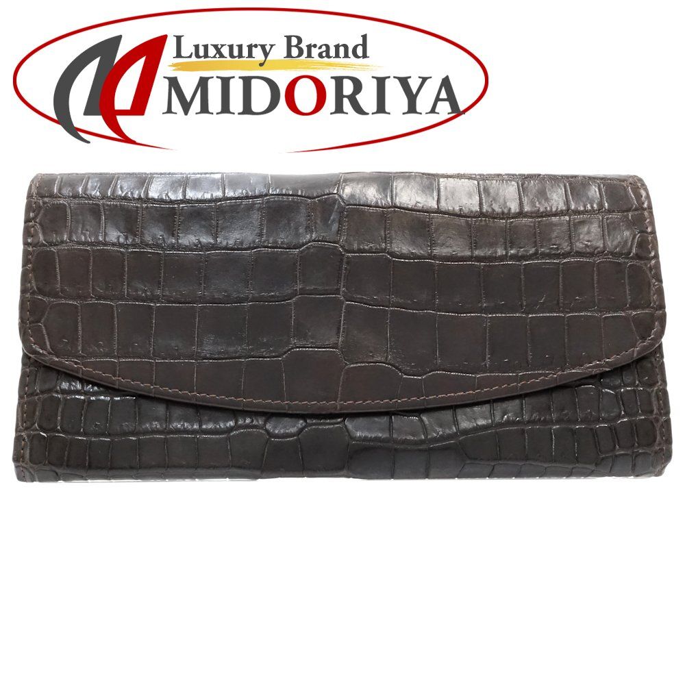 【中古】IBIZA イビサ 長財布 ロングフラップウォレット クロコダイル ダークブラウン レディース /182301