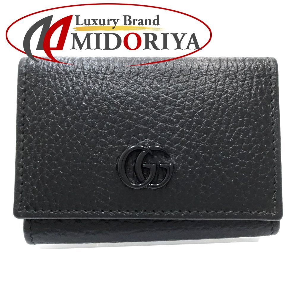 【中古】GUCCI グッチ 三つ折り財布 735212 コンパクトウォレット GGマーモント レザー ブラック レディース /182304