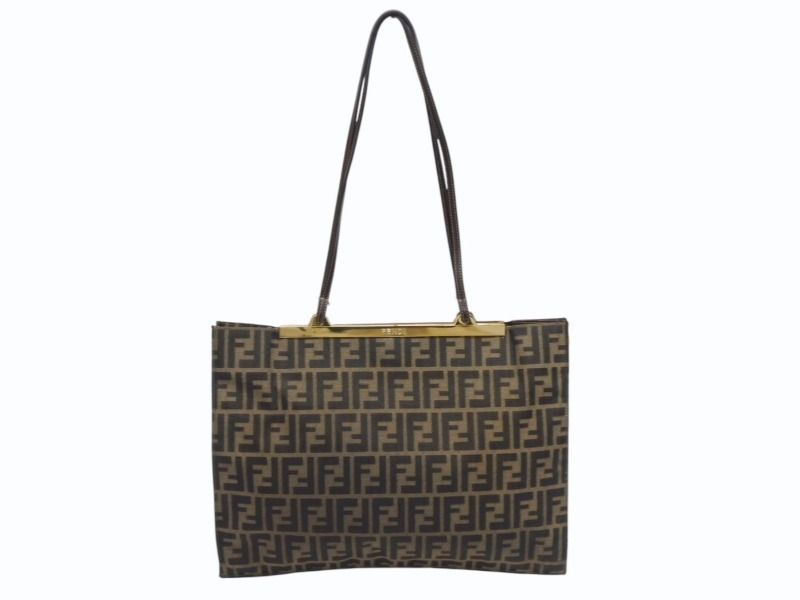 FENDI フェンディ ショルダーバッグ トートバッグ ズッカ柄 キャンバス ブラウン ゴールド金具 美品 中古 4b005927 60,500円