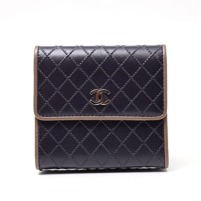 【楠本質店/元住吉】CHANEL/シャネル　Wホック長財布　カーフレザー　ブラック×ブラウン　【中古】