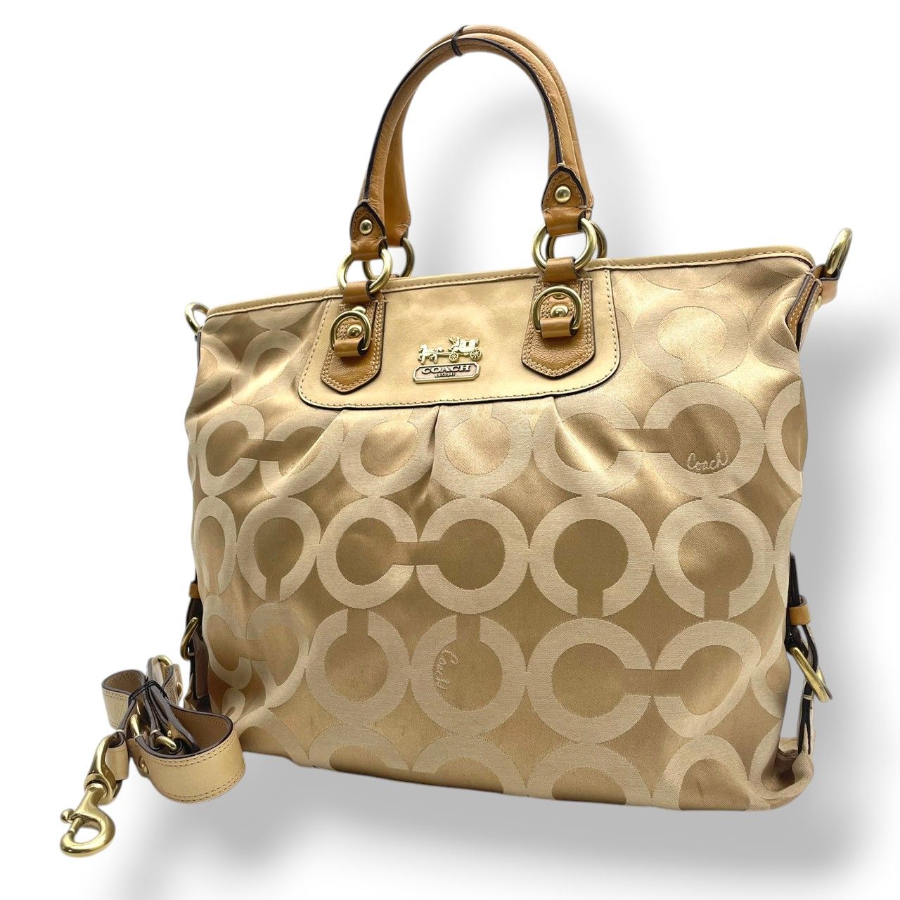 Coach bag, Madison Op Art tote bag, handbag, shoulder bag, genuine leather, brown, gold, metal fittings, elegant, classic, stylish, casual, elegant, commuting to work or school, daily, women's classic popular bag, S8