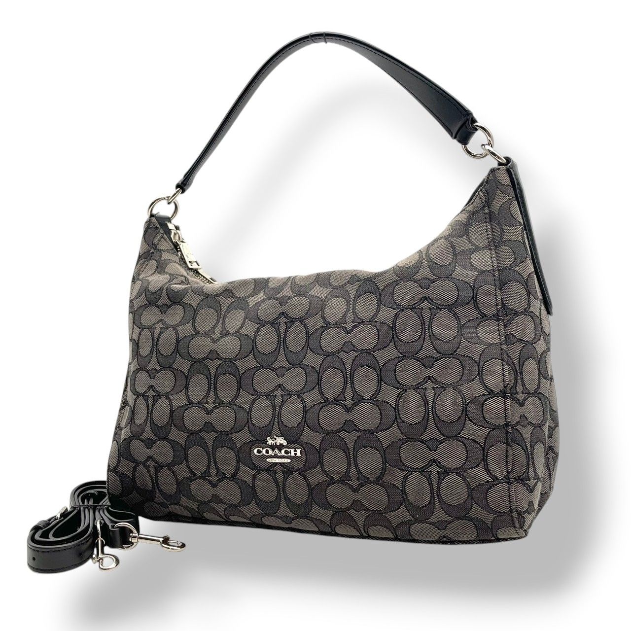 [Good Condition] Coach Bag Signature Celeste Convertible Hobo Shoulder Bag Handbag Shoulder Bag Crossbody Canvas Genuine Leather Gray Black Black Silver Hardware Elegant Classic Stylish S53
