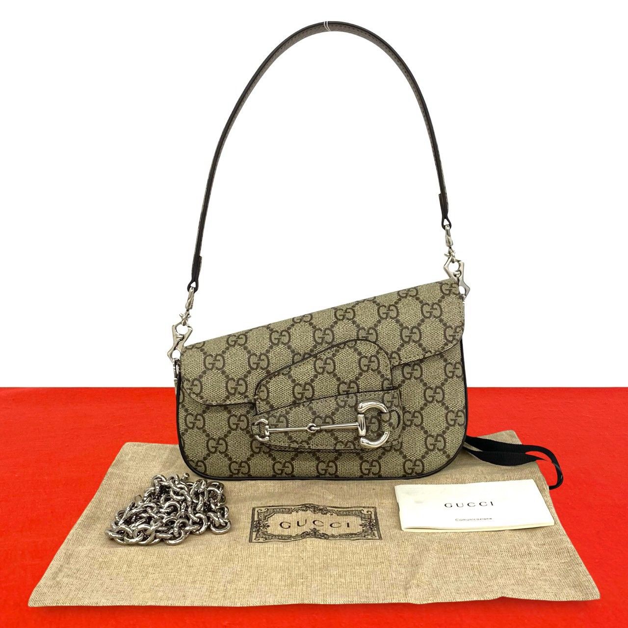 ほぼ未使用 保存袋付き GUCCI グッチ GG ロゴ 柄 ホースビット レザー