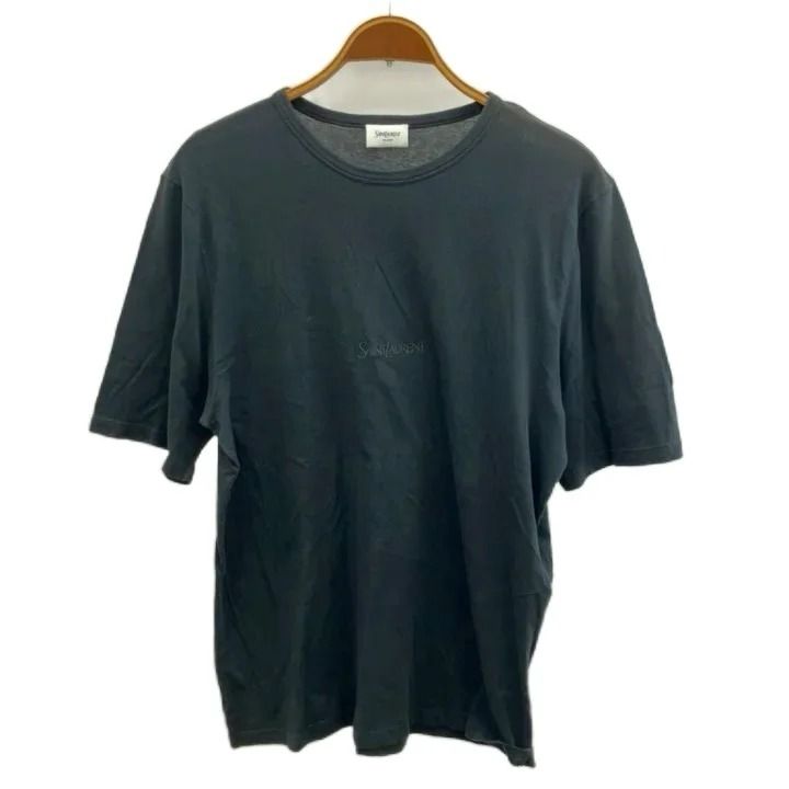 サンローラン パリ SAINT LAURENT PARIS カットソー 半袖 Tシャツ M ダークグレー 刺繍ロゴ 半袖 ラウンドネック 818535 /KK