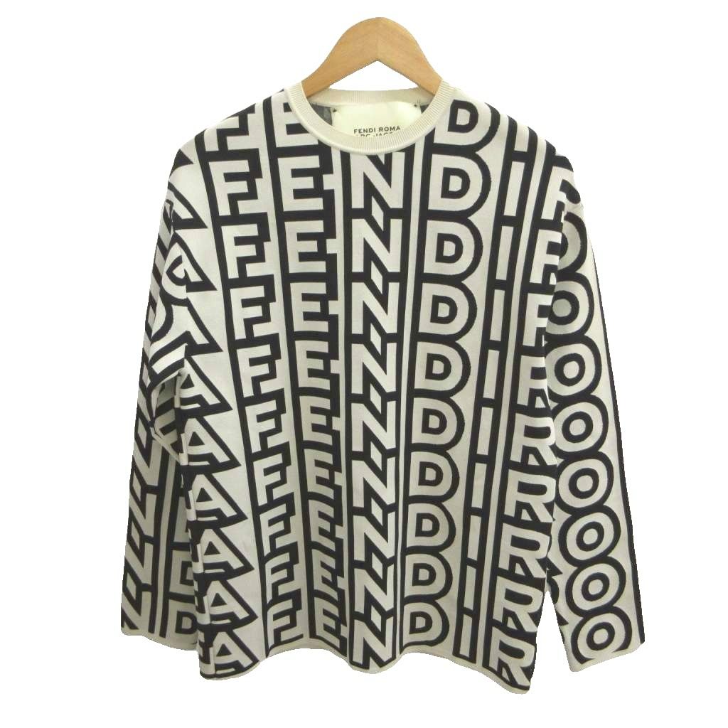 フェンディ FENDI マークジェイコブス MARC JACOBS 総柄ニットカットソー ロゴ 38 白 ホワイト 黒 ブラック ストレッチ FZX960 AMDS /YU ■GY19