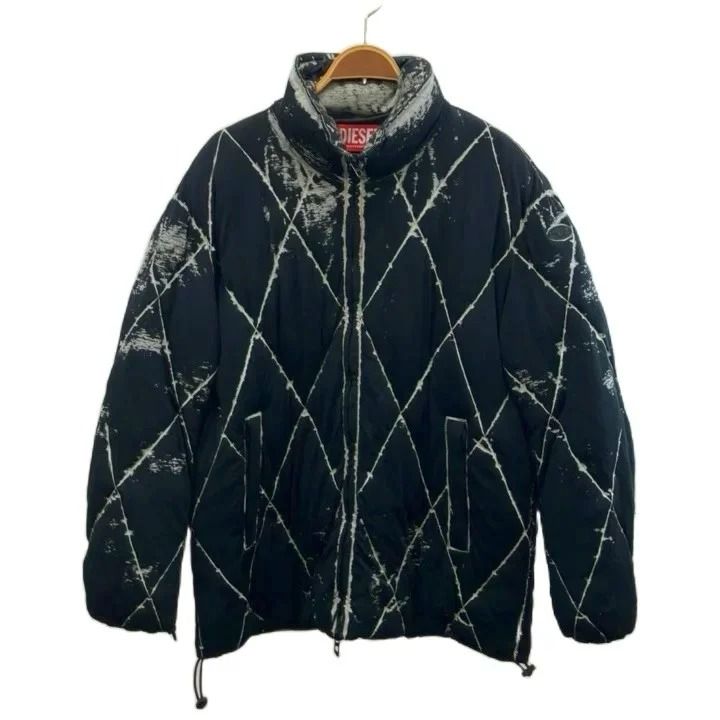 ディーゼル DIESEL パファージャケット ジップアップウィンタージャケット ダイヤ柄 黒 ブラック グレー /SH ■GY19