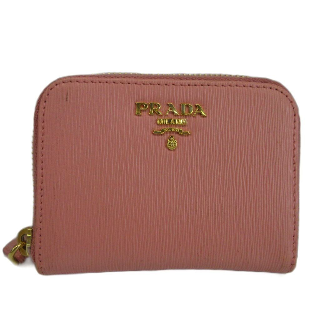 プラダ PRADA コインケース 小銭入れ 牛革 サフィアーノレザー ラウンドファスナー ロゴ ゴールド金具 ピンク /XZ ■GY42