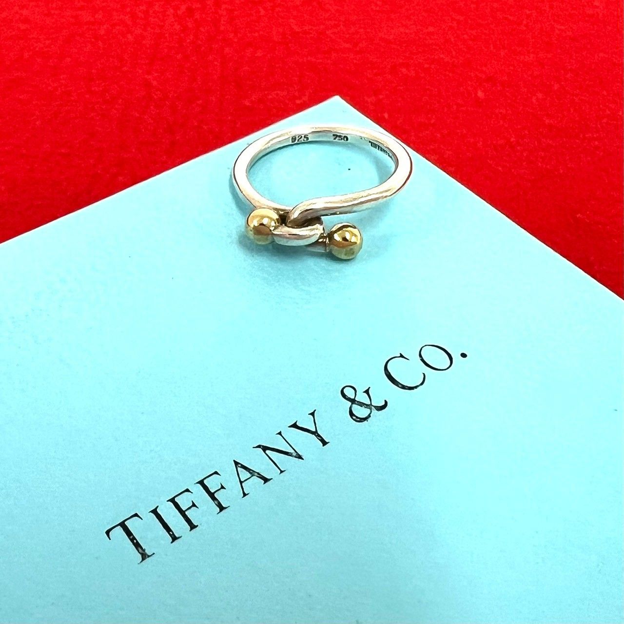 極 美品 TIFFANY&Co. ティファニー ヴィンテージ フックアンドアイ リング シルバー925 K18 750YG 指輪 10号 シルバー 26063