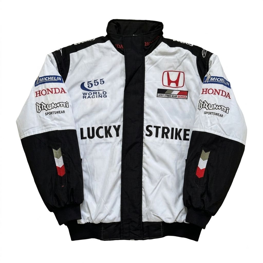 LUCKY STRIKE BAR HONDA F1 レーシングジャケット ホワイト×ブラック XLサイズ 555 WORLD RACING MICHELIN ヴィンテージ