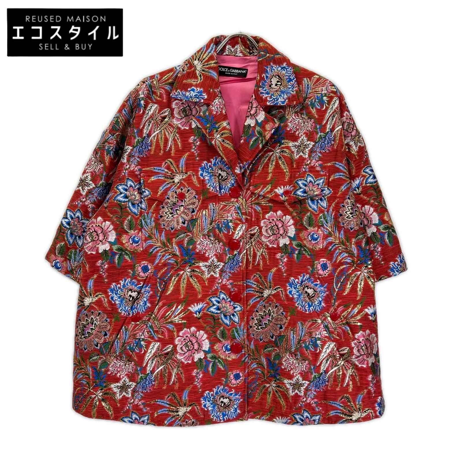 DOLCE&GABBANA　ドルチェアンドガッバーナ　F0B6AT レッドフローラル ジャカードボタンダウンコート　38