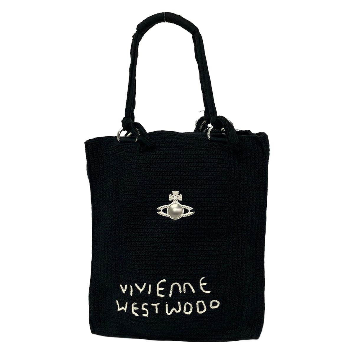 VivienneWestwood(ヴィヴィアンウエストウッド) トートバッグ美品 メイベル クロシェ トート ラージ 4D010005U K004W 黒 オーブ コットン