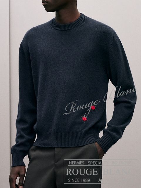 エルメス 国内定価400,400円 2026 A/W メンズ ラウンドネック カシミアニット ”コクシネル” マリン #L タグ付
