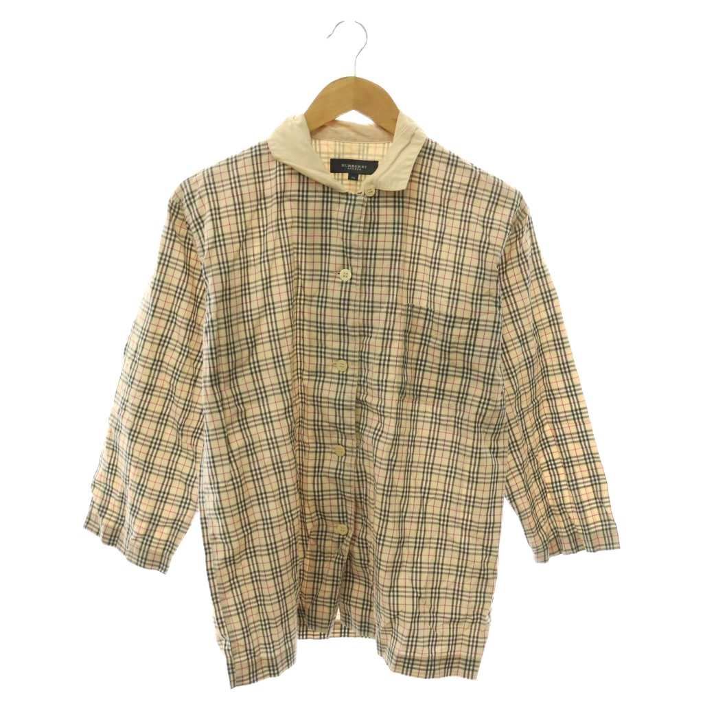 バーバリー ロンドン BURBERRY LONDON ノバチェック オープンカラーシャツ コットン 長袖 M ベージュ /HS ■OS ■GY09