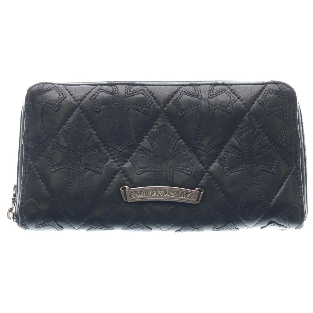 CHROME HEARTS (クロムハーツ) REC F ZIP QUILTED セメタリークロス キルティング レザーウォレット ブラック ‐