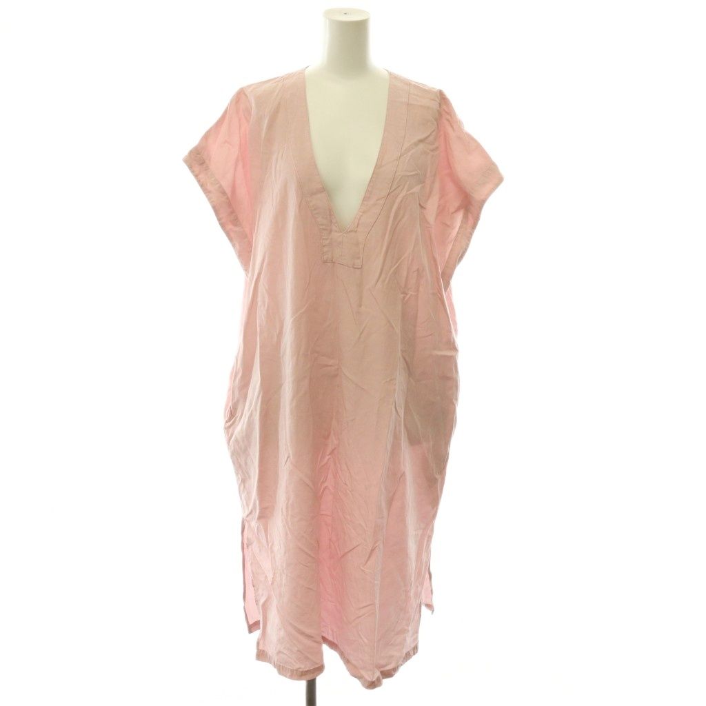 アタ ata Tencel Linen Oversized tunic one piece ワンピース リネン混 オーバーサイズ 半袖 ミモレ丈 ロング F ピンク /HS ■OS ■SH