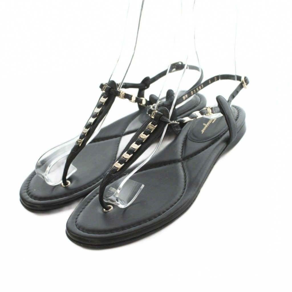 サルヴァトーレフェラガモ Salvatore Ferragamo ヴァラリボン フラット トングサンダル 6 23.5cm 黒 ブラック /MI ■OS ■GY09