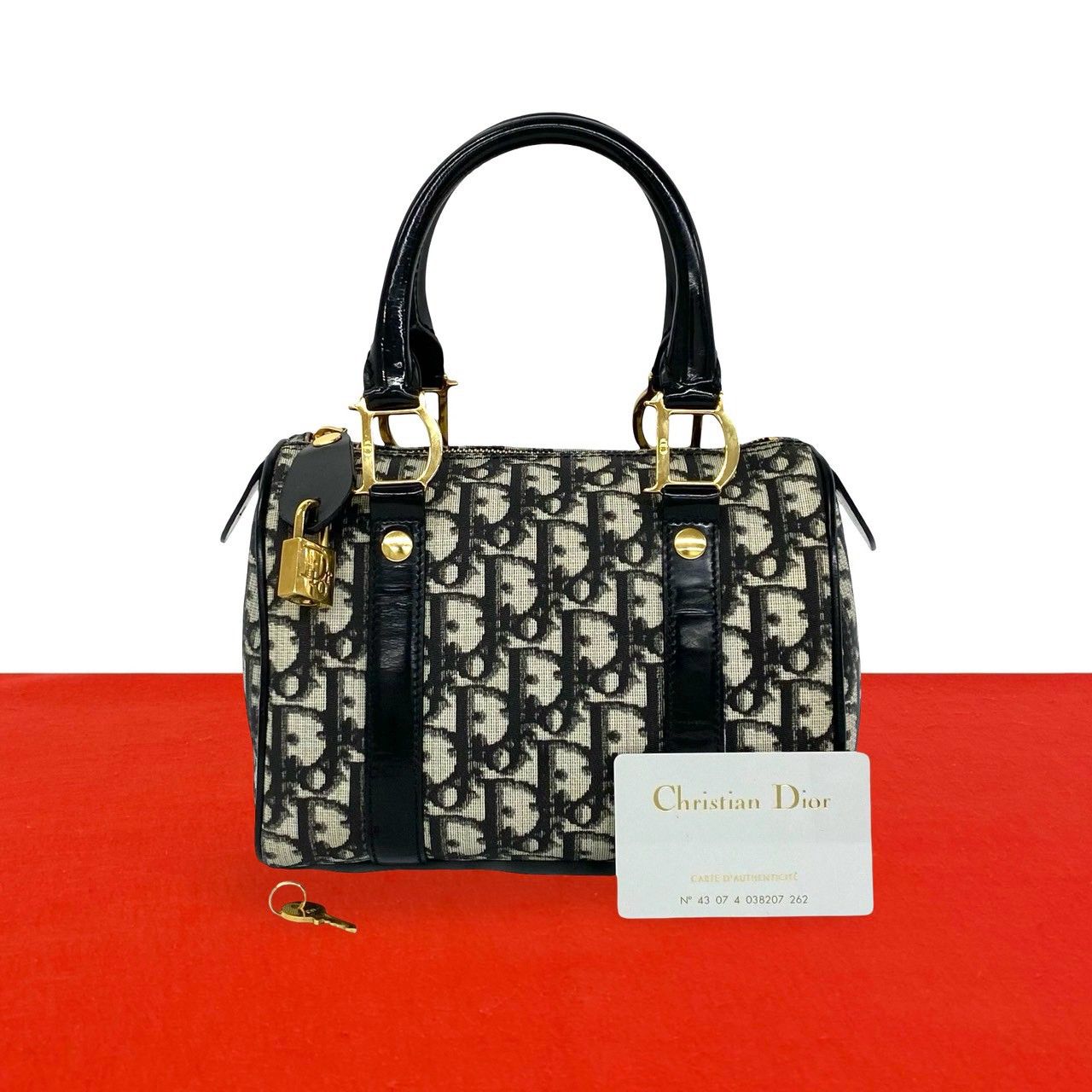 極 美品 Christian Dior ディオール トロッター 柄 キャンバス レザー 