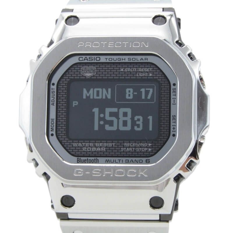 美品 CASIO G-SHOCK Gショック GMW-BZ5000D-1JF フルメタル 電波ソーラー FULL METAL スクエア Bluetooth 日本製 SS シルバー 28013277
