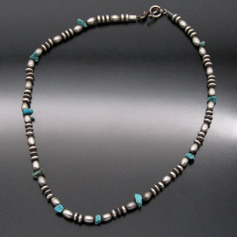 Navajo ナバホ族 ネックレス シルバービーズ ターコイズ 47cm メンズ レディース 28013226