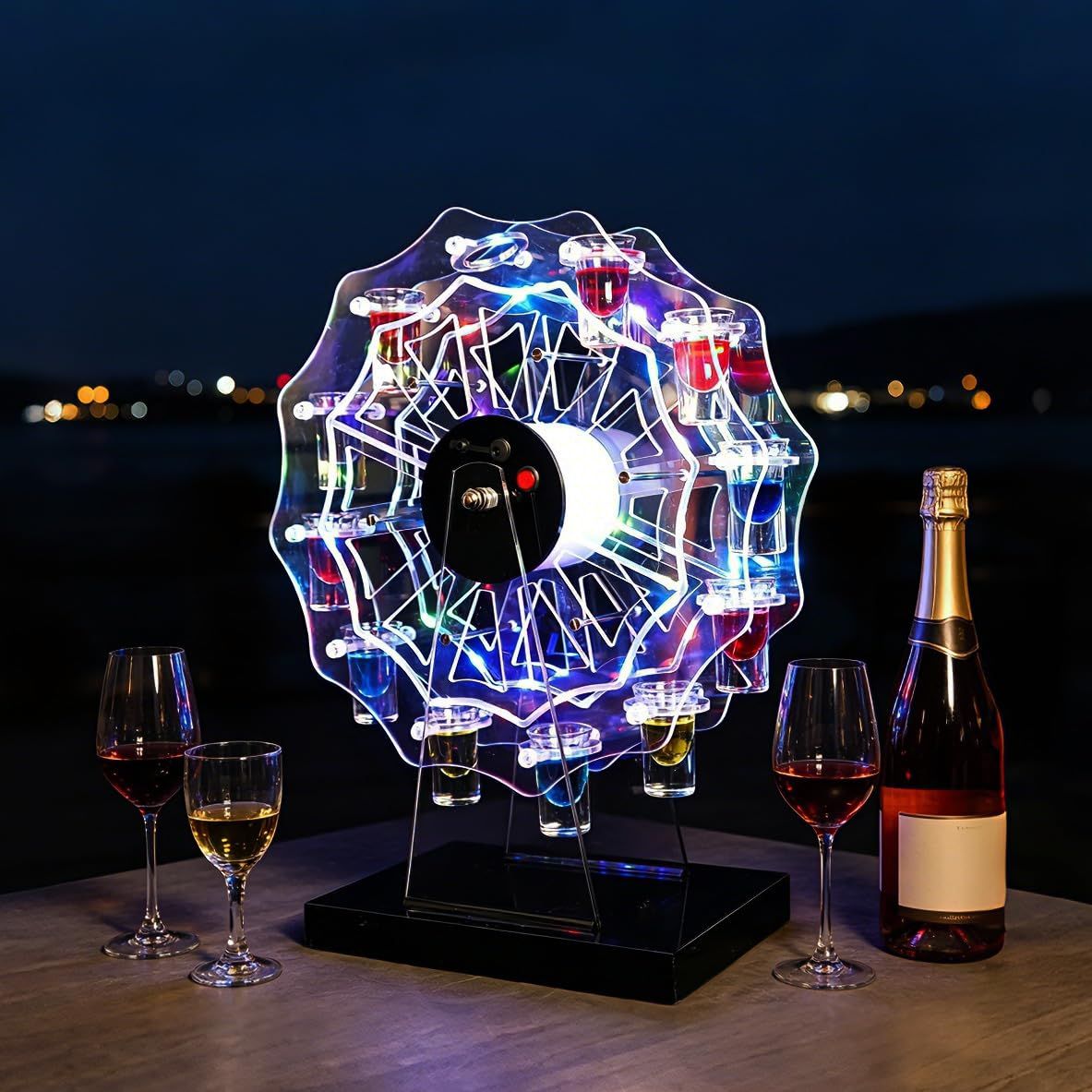 msテキーラ観覧車 観覧車 30mlグラス12個付き LED酒ボトルの表示棚 USB充電式 バー パーティー プレゼント | 観覧車デザイン アクリル製 7色LED自動切替 居酒屋 カラオケ 自宅用 誕生日 飾り 雰囲気づくり ロマンチック c19ff138