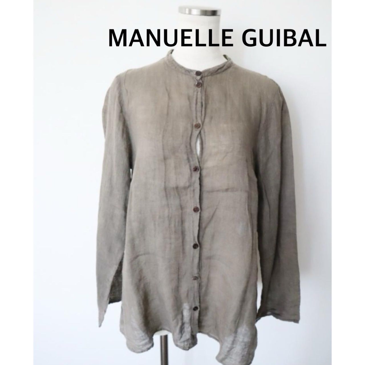 MANUELLE GUIBAL マニュエルギバル　リネンシャツ　フランス製　1　カーキ　長袖　麻　カジュアル　お出掛け　お洒落　送料込み　6469483 6,862円