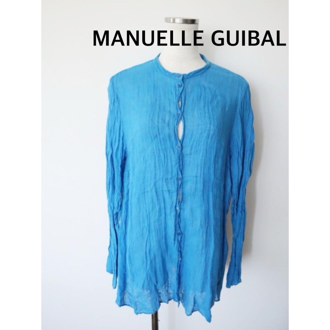 MANUELLE GUIBAL マニュエルギバル　リネンシャツ　フランス製　2　ターコイズブルー　長袖　麻　カジュアル　お出掛け　お洒落　送料込み　6469484