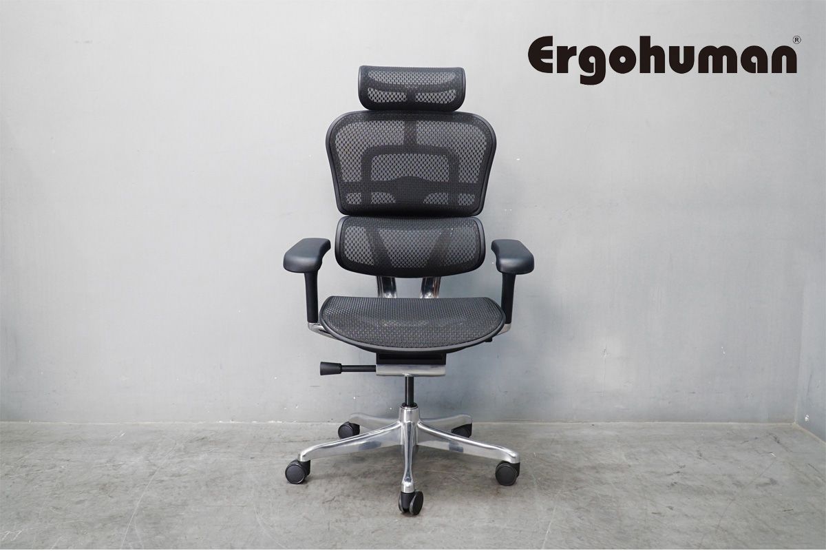 極美品 Ergohuman Pro2(エルゴヒューマンプロ2) ハイタイプ デスクチェア オフィス ブラックメッシュ アルミポリッシュ16.5万020805