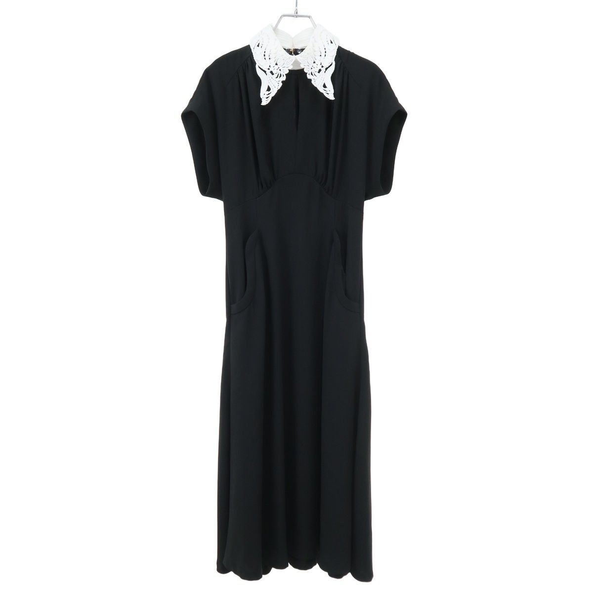 mame kurogouchi マメ クロゴウチ 24SS Back Satin Crepe Georgette Embroidered Collar Flared Dress バックサテンエンブロイダリーカラーワンピース ブラック 1