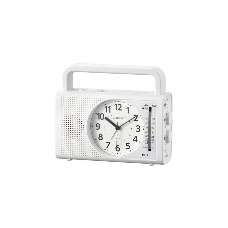 【新品】 リズム(RHYTHM) シチズン 目覚まし時計 防災 クロック AM/FM ラジオ (ワイドFM 対応) 手回し発電 LED 懐中電灯 スマートフォン 携帯電話 充電機能 アナログ 白 CITIZEN 4RQ002-003