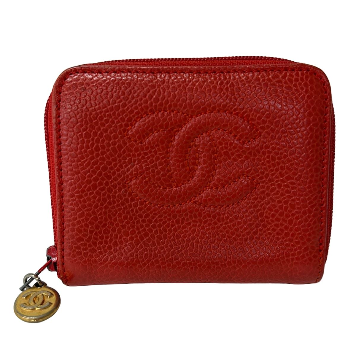 CHANEL(シャネル) コインケース美品 - レッド ココマーク/ゴールド金具/ラウンドファスナー