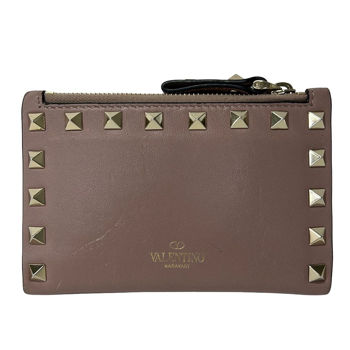 VALENTINOGARAVANI(バレンチノガラバーニ) コインケース美品 ロックスタッズ 2W2P0548BOL ピンクベージュ レザー 8,502円