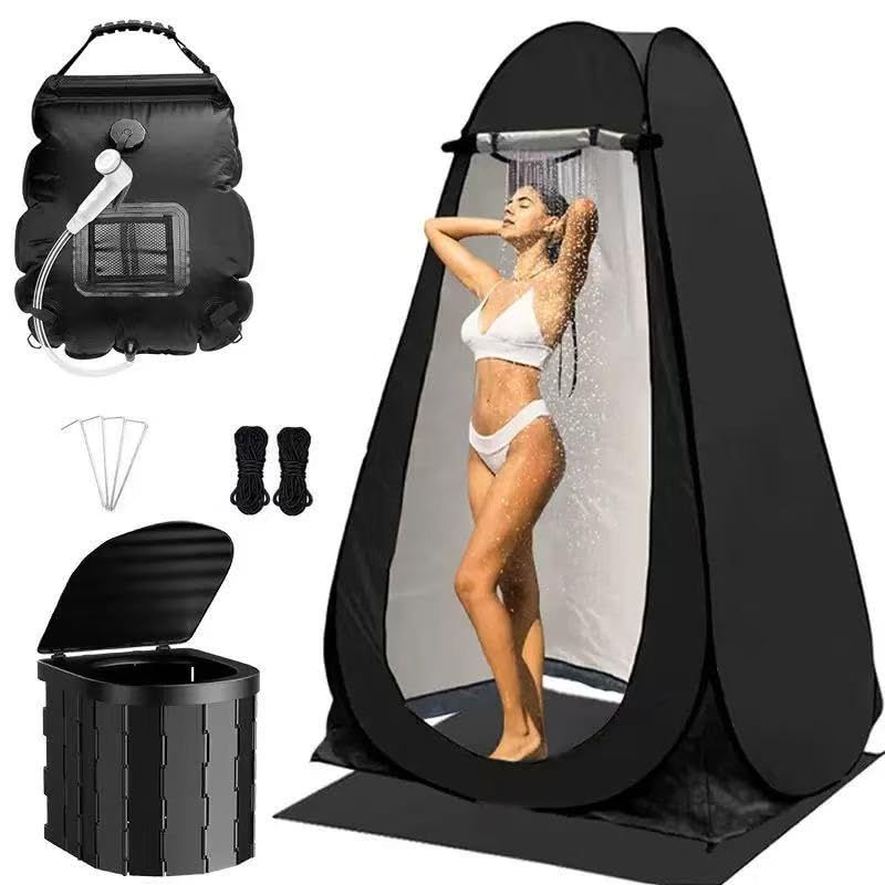 【新品】 簡易トイレセット 防災トイレ 仮設トイレ 折りたたみ トイレテント 災害用 非常用 緊急 トイレ ポータブルトイレ 持ち運び 組立簡単 処理袋12枚 凝固剤なし 登山 渋滞 旅行 建設現場 キャンプ (black, 120*120*190)